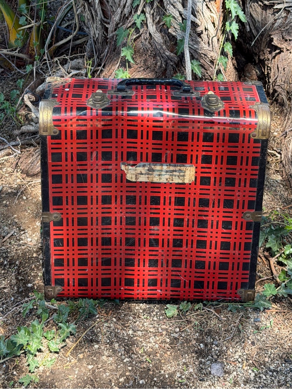Vintage Metal Scottish Plaid Roller Skate Carrying Case With Handle Metal